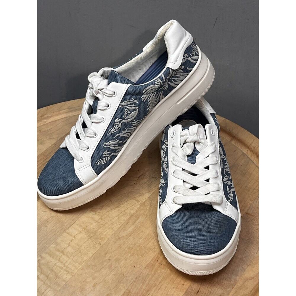 BareTraps White and Blue Embroidered Lace-Up Sneakers